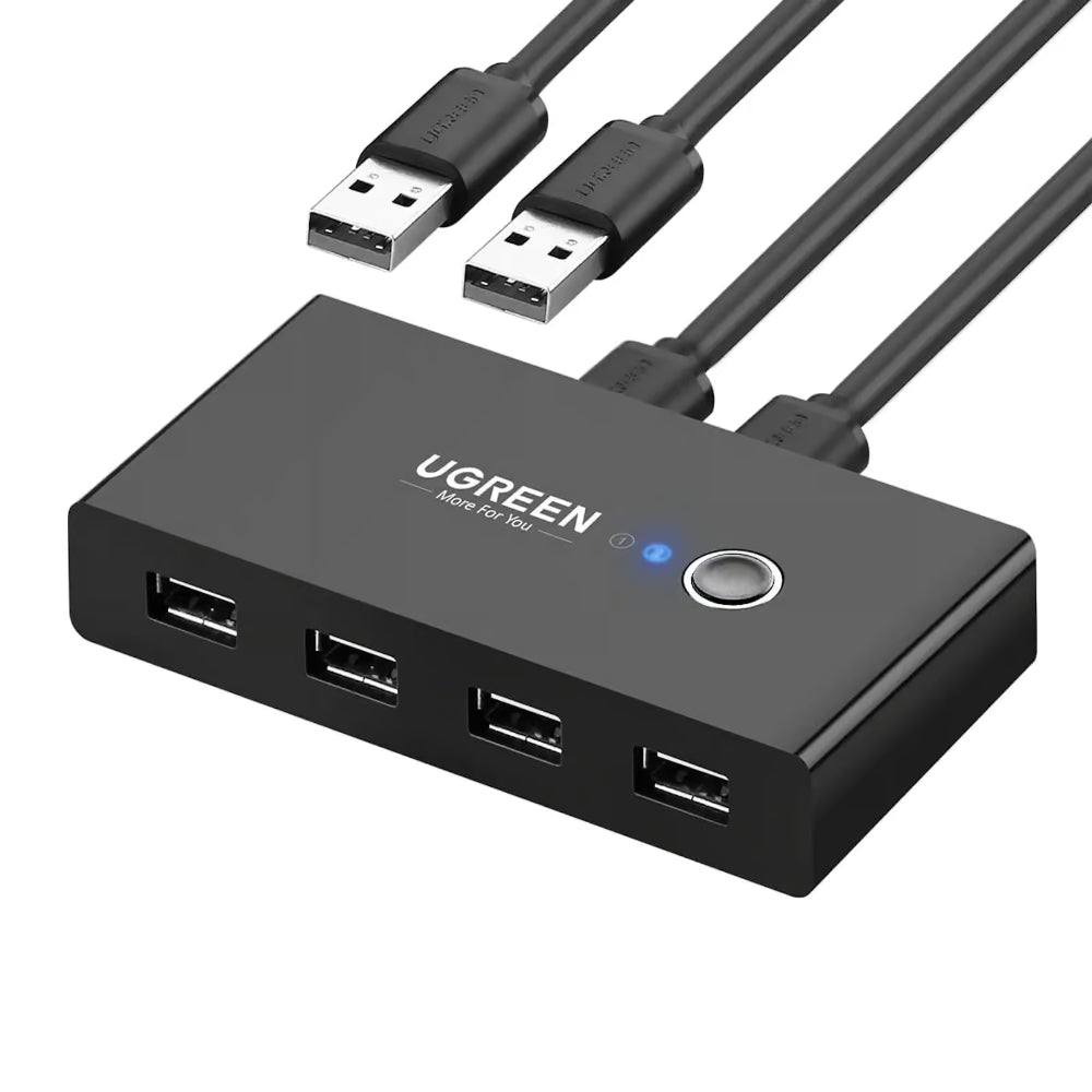 UGREEN 30767 | USB 2.0 Switch | 2-In 4-Out KVM Switch | Button Control | LED Indicators | Plug & Play | For Keyboard, Mouse, Printer, USB Drive Sharing