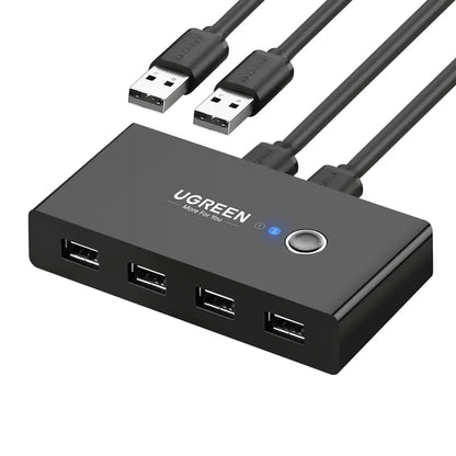 UGREEN 30767 | USB 2.0 Switch | 2-In 4-Out KVM Switch | Button Control | LED Indicators | Plug & Play | For Keyboard, Mouse, Printer, USB Drive Sharing