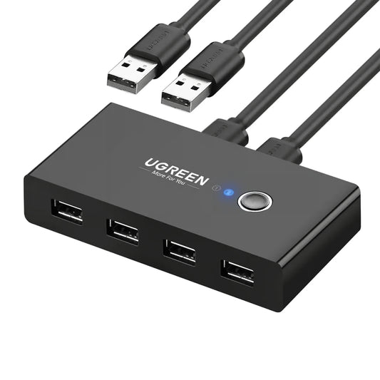 UGREEN 30767 | USB 2.0 Switch | 2-In 4-Out KVM Switch | Button Control | LED Indicators | Plug & Play | For Keyboard, Mouse, Printer, USB Drive Sharing