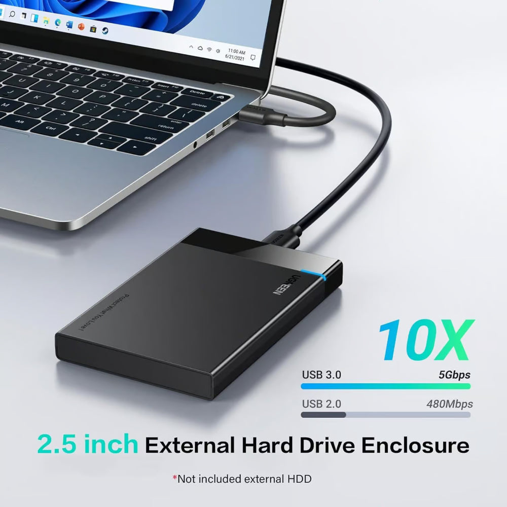 UGREEN 30847 | 2.5″ SATA III Hard Drive Enclosure | USB 3.0 to SATA Adapter | Tool-Free | UASP Supported | 5Gbps | For SSD/HDD Backup, Cloning, Data Transfer