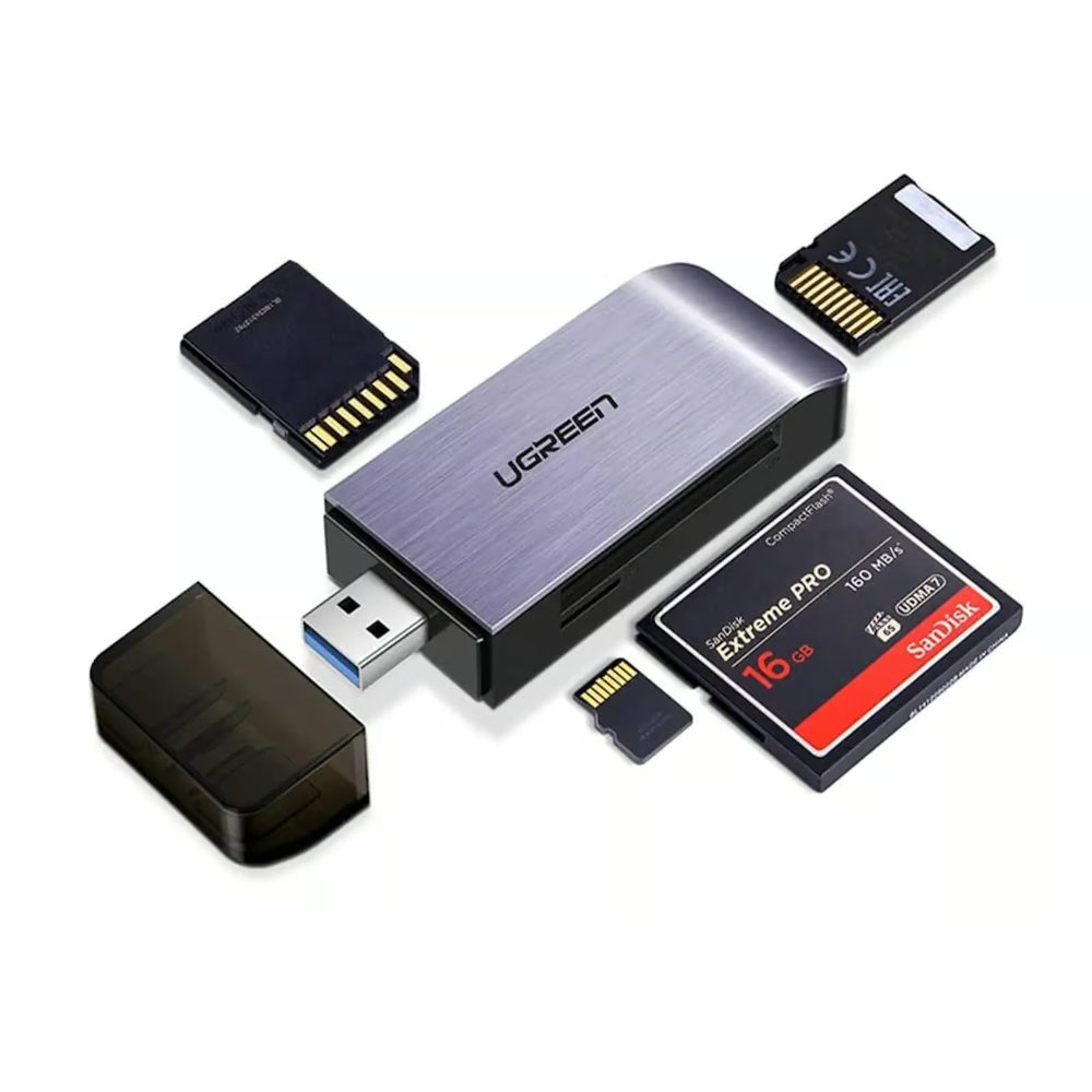 UGREEN 50541 | USB 3.0 4-in-1 High-Speed SD Card Reader | CF, SD, Micro SD, MS | UHS-I | SDXC | SDHC | Plug & Play | For PC, Laptop, Camera, Card Backup