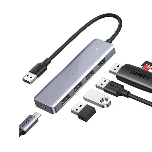 UGREEN 50985 | Ultra-Slim 4-Port USB 3.0 Hub (Powered, USB-C, 5Gbps SuperSpeed)