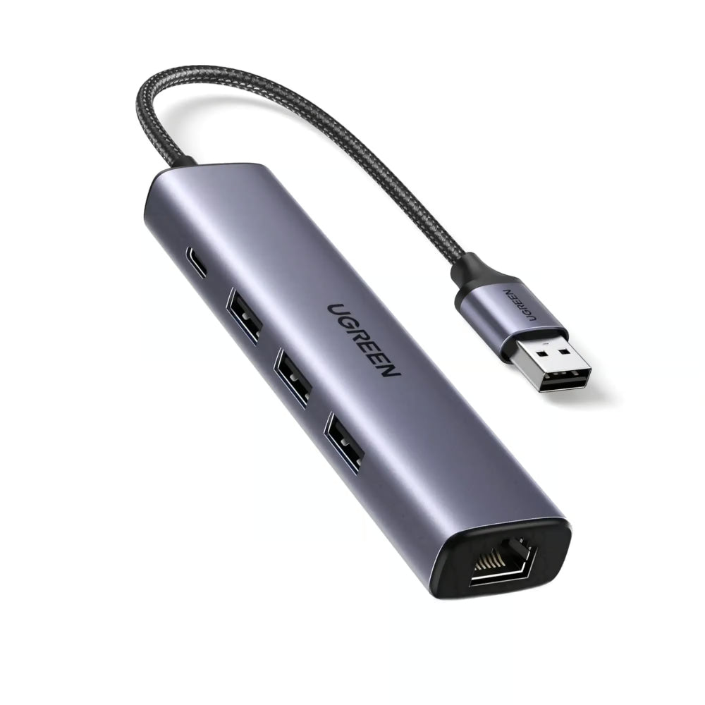 UGREEN 60554 | USB 3.0 to Gigabit Ethernet Adapter | 5-in-1 Multiport Hub | 3 × USB-A 3.0 | 1 × RJ45 LAN | 1 × USB-C Power Delivery | 5Gbps + 1000Mbps | For Laptop, PC, MacBook, Surface