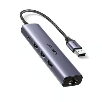 UGREEN 60554 | USB 3.0 to Gigabit Ethernet Adapter | 5-in-1 Multiport Hub | 3 × USB-A 3.0 | 1 × RJ45 LAN | 1 × USB-C Power Delivery | 5Gbps + 1000Mbps | For Laptop, PC, MacBook, Surface