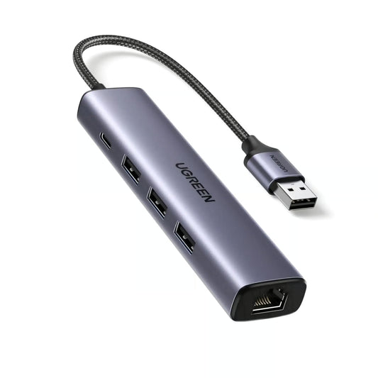 UGREEN 60554 | USB 3.0 to Gigabit Ethernet Adapter | 5-in-1 Multiport Hub | 3 × USB-A 3.0 | 1 × RJ45 LAN | 1 × USB-C Power Delivery | 5Gbps + 1000Mbps | For Laptop, PC, MacBook, Surface