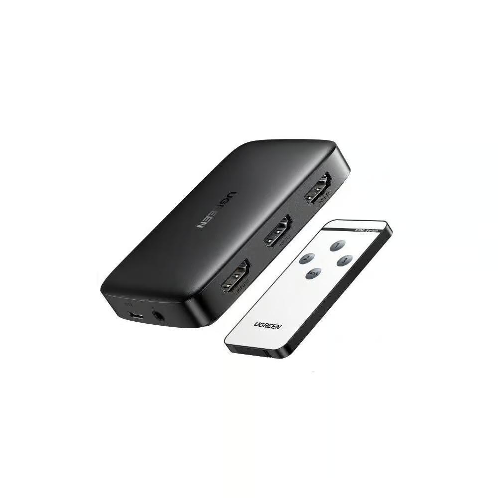 UGREEN 80125 | HDMI Switch 3 In 1 Out | 4K@30Hz | IR Remote Control | HDMI 1.4 | Plug & Play | Gold-Plated | Black