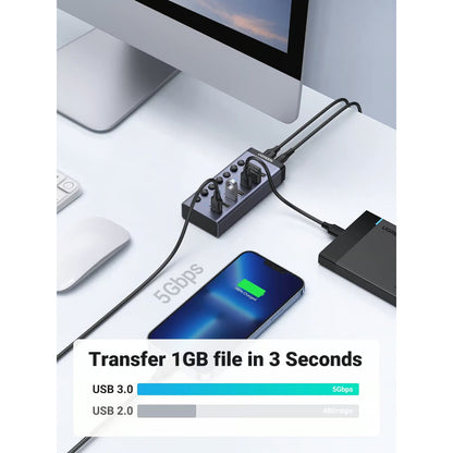 UGREEN 90307 | 7-Port USB 3.0 Hub | Smart Charging | Aluminum Alloy | External 12V/2A Power Adapter | 5Gbps High-Speed Data | For Laptop, PC, Mac, Keyboard, Mouse, Flash Drive