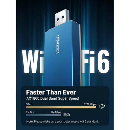 UGREEN 90340 | WiFi 6 AX1800 Wireless Adapter | Dual Band 5G + 2.4G | USB 3.0 | 1800Mbps | MU-MIMO | OFDMA | For PC, Laptop, Desktop