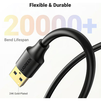 UGREEN 90722 | USB 3.0 Extension Cable | 5 Meter | USB-A Male to Female | Gold-Plated Connectors | 5Gbps Transfer | Black