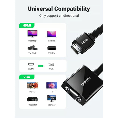 UGREEN 90813 | HDMI to VGA Adapter Converter | 1080p@60Hz | Plug & Play | Gold-Plated Connectors | For Laptops, PCs, Projectors, Monitors