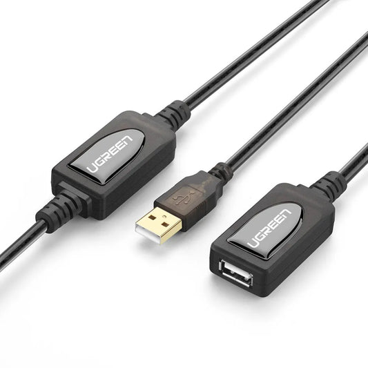 UGREEN 10323 | USB 2.0 Active Extension Cable | Type-A Male to Type-A Female | 10M / 15M | Signal Booster Chip | Stable 480Mbps Transfer | For PC, Printer, Webcam, USB Hub
