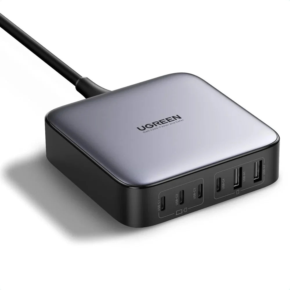 UGREEN 40905 | 200W GaN Charger | 4 × USB-C + 2 × USB-A | PD3.1 EPR | Multi-Device Fast Charging | Compact Design | For Laptops, Tablets, Phones, Accessories