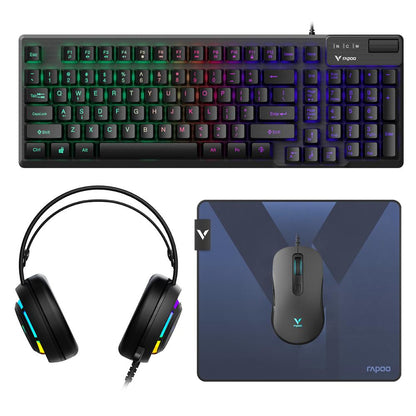 Rapoo V125S 4-in-1 Gaming Set | Gaming Keyboard, RGB Mouse, LED Headset & Mouse Pad | Wired | Black