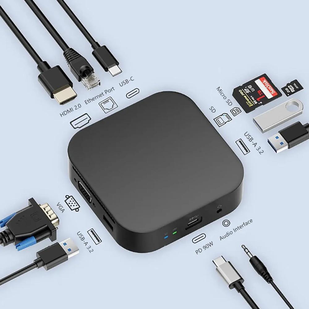 HP USB-C Pocket Dock 11-in-1 Multi-Port Hub 943V0P3 | Compact USB-C Dock with HDMI, VGA, Ethernet, USB-A & PD Charging