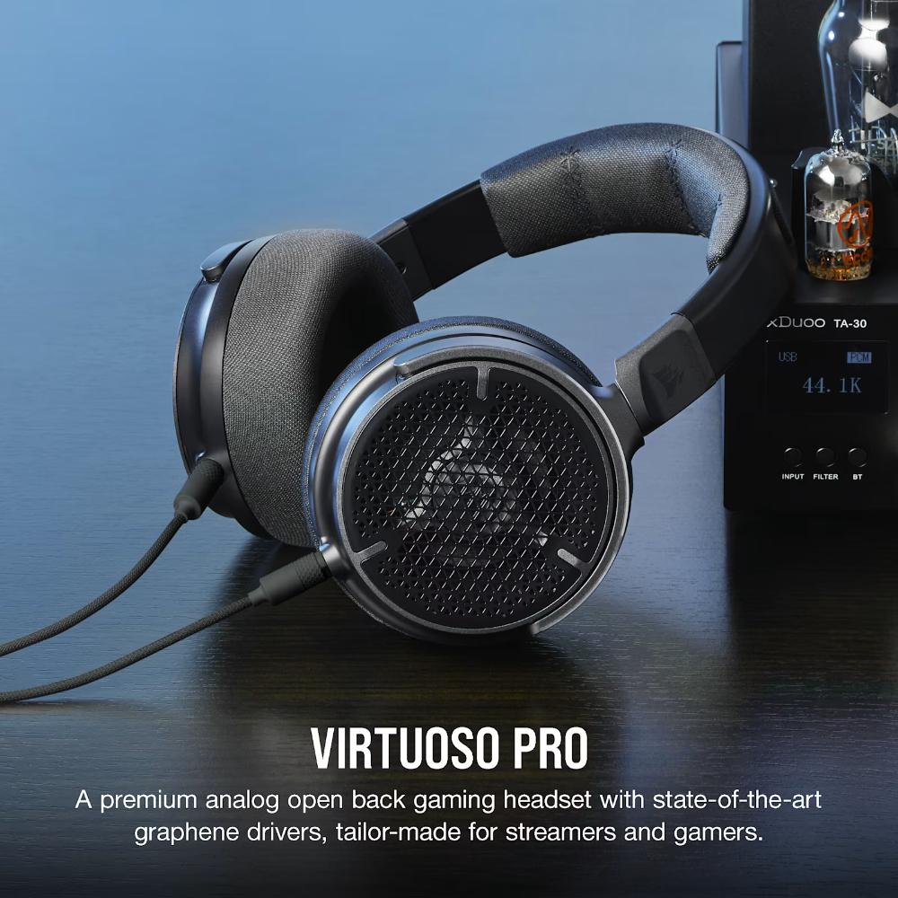 CORSAIR VIRTUOSO PRO Open Back Streaming & Gaming Headset | 50mm Graphene Drivers | 3.5mm Wired | Carbon