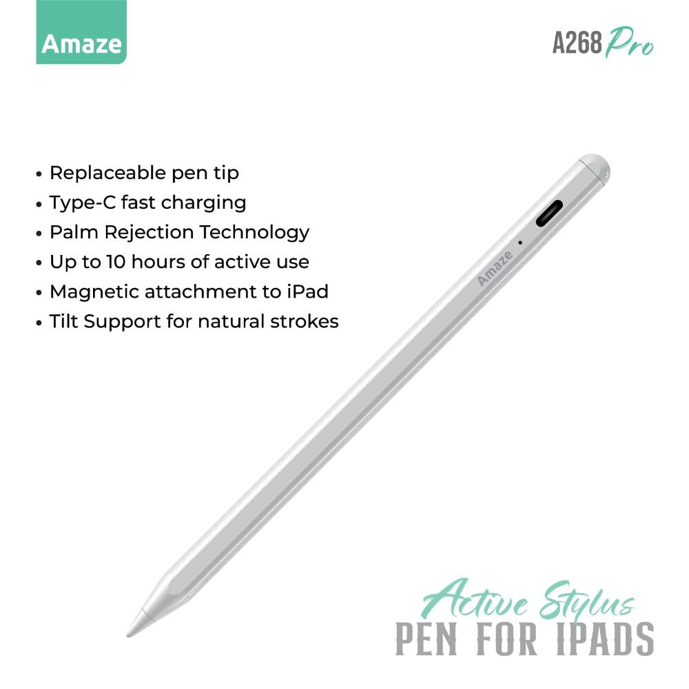 Amaze Active Stylus Pen for iPad A268 Pro | Magnetic Stylus with Palm Rejection & Tilt Support