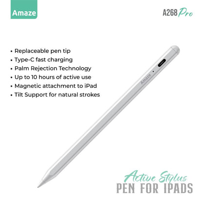 Amaze Active Stylus Pen for iPad A268 Pro | Magnetic Stylus with Palm Rejection & Tilt Support
