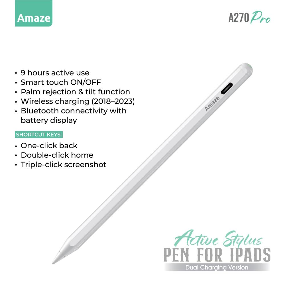 Amaze Active Stylus Pen for iPad A270 Pro | Bluetooth Smart Stylus with Palm Rejection & Tilt Sensitivity