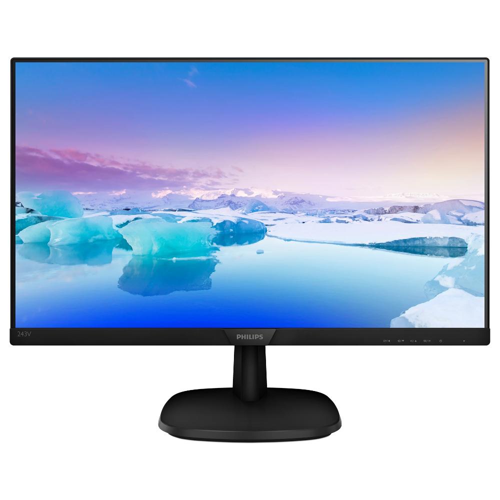 Philips 243V7QJAB | 24" Full HD IPS LCD Monitor | 1920 × 1080 Resolution | Ultra-Wide Viewing Angles | HDMI + DisplayPort + VGA | Built-in Stereo Speakers | Flicker-Free + Low Blue Mode | Slim Bezel Design | For Home, Office, and Multimedia Use