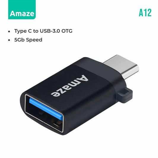 Amaze A12 | Type-C to USB 3.0 Mini OTG Adapter | High-Speed Data Transfer | Plug & Play | Compact Design | Universal Compatibility