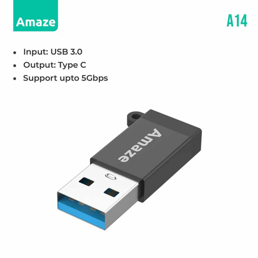 Amaze A14 | USB 3.0 to Type-C Female Adapter | High-Speed Data Transfer | OTG Support | Plug & Play | Compact Design