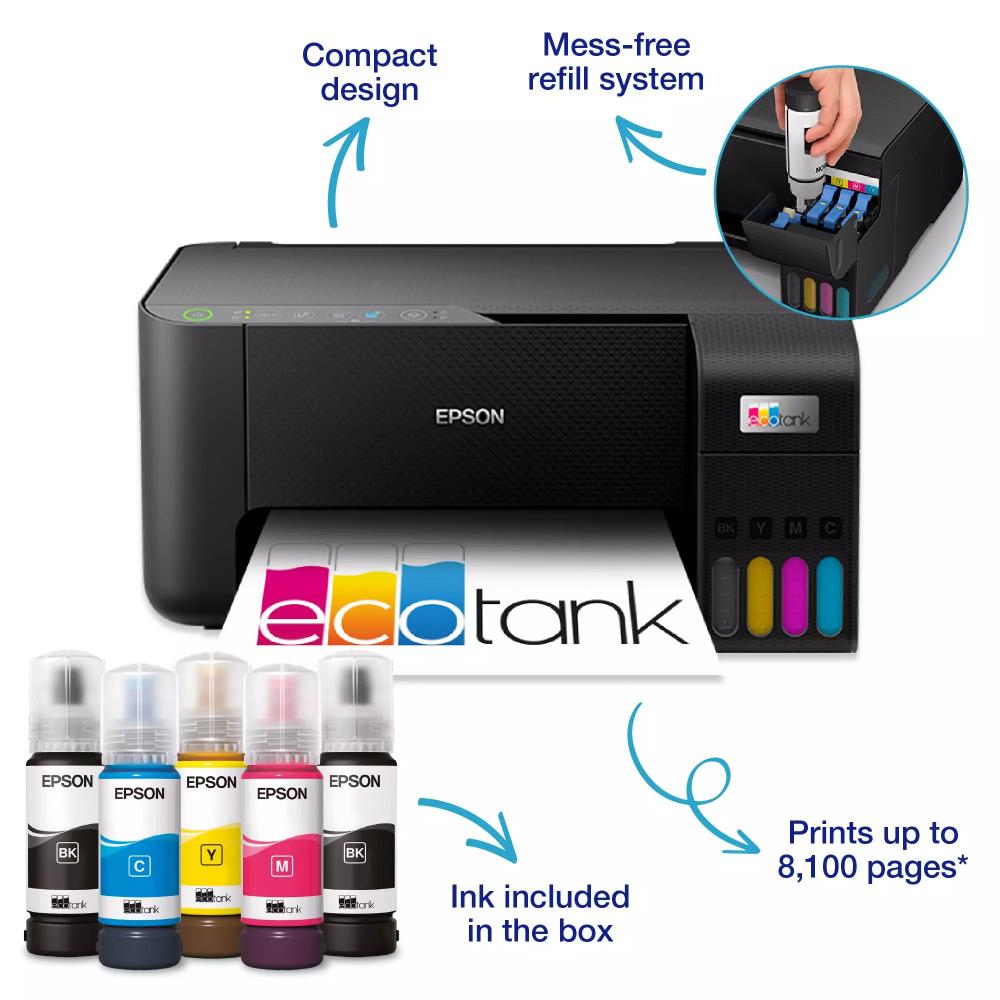 Epson EcoTank L3270 | Wireless All-in-One Printer | Print, Scan, Copy, Wi-Fi | 8100 Pages Black, 6500 Pages Color, A4