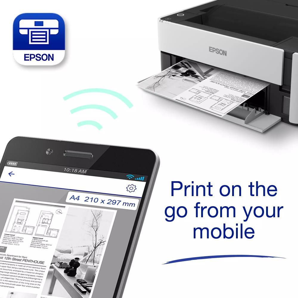 Epson EcoTank M1170 A4 Mono Wi-Fi Ink Tank Printer | Wireless Printing | Auto Duplex | Up to 11,000 Pages