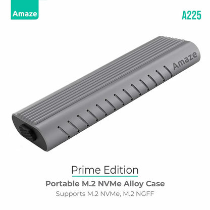 Amaze A225 | Prime Edition M.2 + NVMe SSD Enclosure 10Gbps | Dual NGFF & NVMe Support, Aluminum Alloy, Tool-Free Design