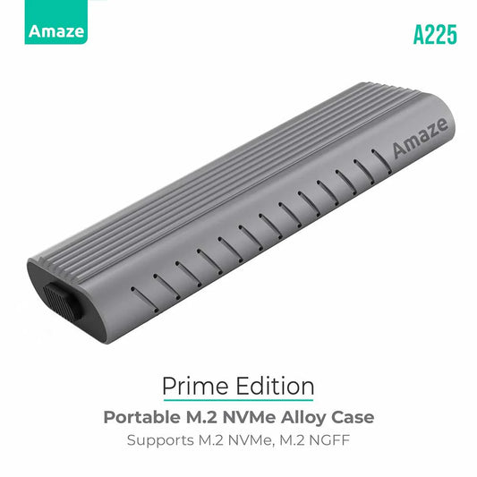 Amaze A225 | Prime Edition M.2 + NVMe SSD Enclosure 10Gbps | Dual NGFF & NVMe Support, Aluminum Alloy, Tool-Free Design