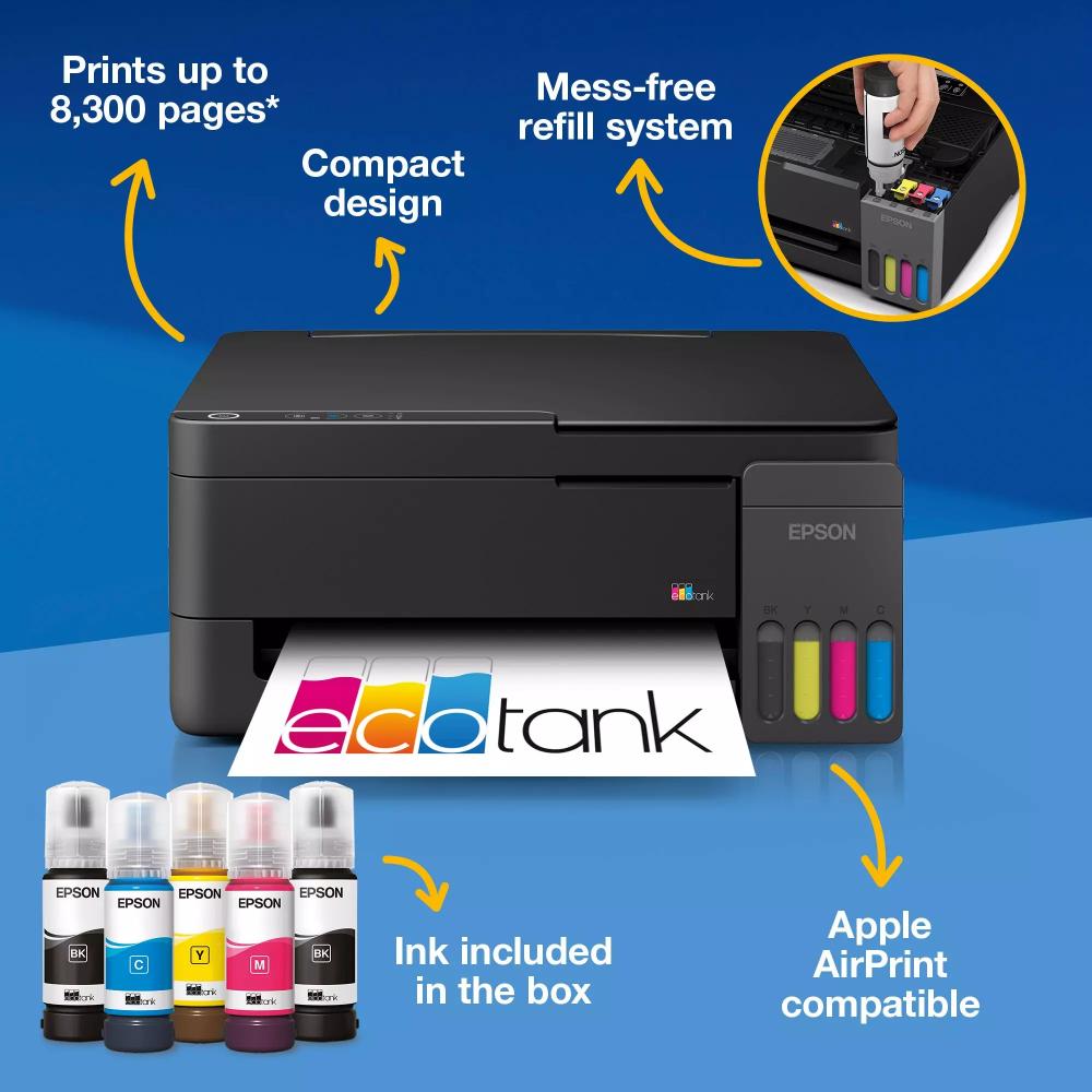 Epson EcoTank L3310 A4 Multifunction Ink Tank Printer | Print, Scan & Copy | 5760 × 1440 DPI | 11 ipm | USB | Black