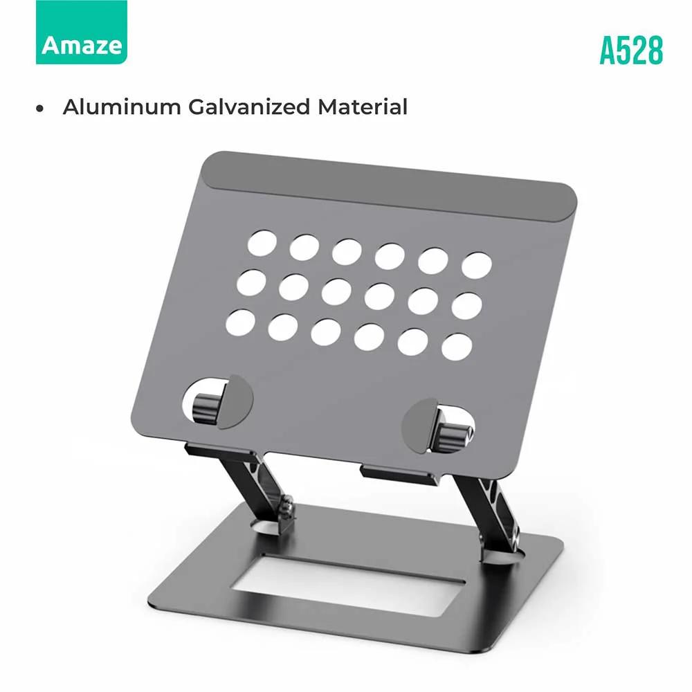 Amaze A528 Retractable Laptop & Tablet Stand | Adjustable Height | Aluminum Alloy | Anti-Slip Silicone Grip | Supports 10–17" Devices | Grey