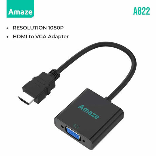 Amaze A822 | HDMI to VGA Adapter | Full HD 1080p Support | Plug & Play | Compact Design | Universal Compatibility