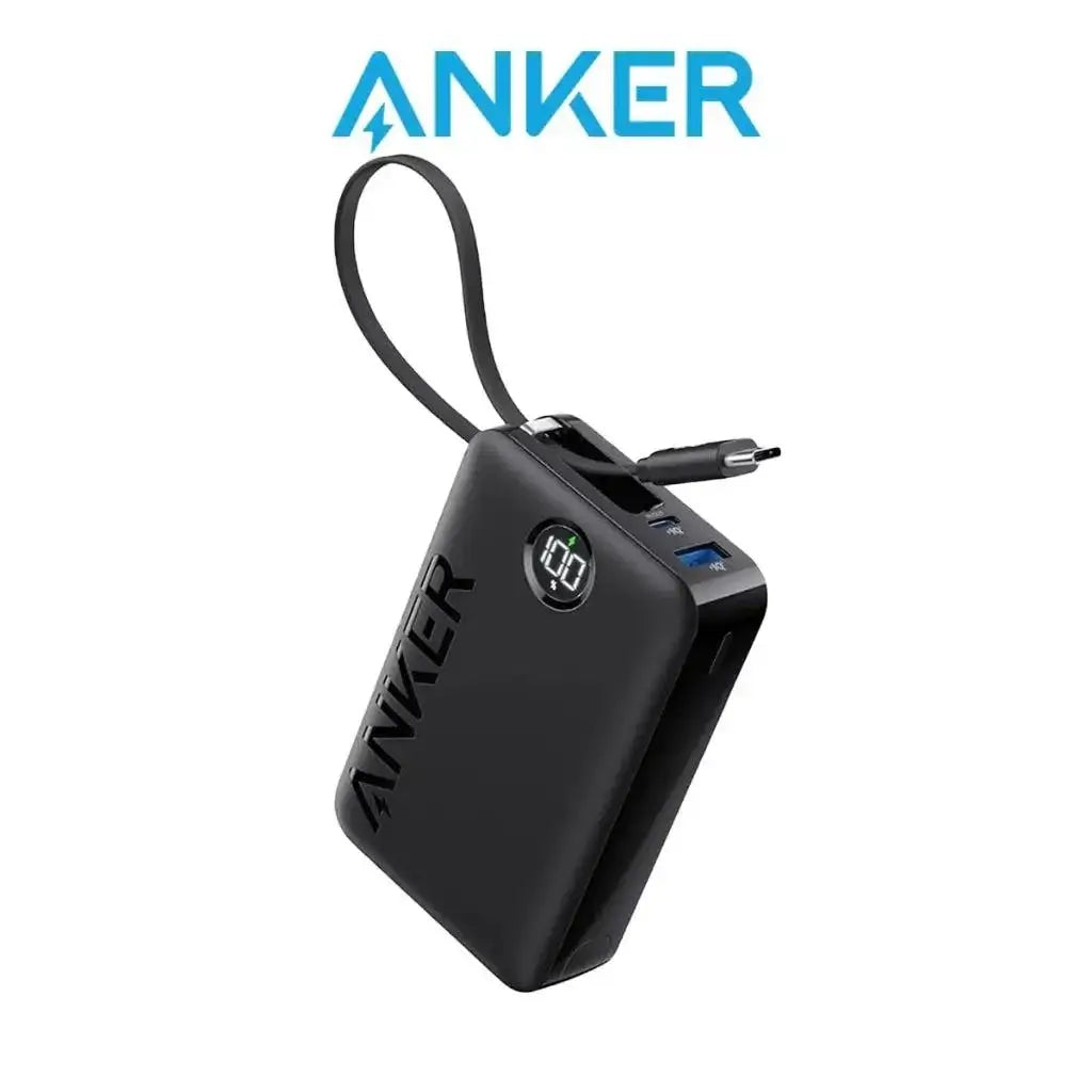 Anker A1647 | 20000mAh Power Bank | 22.5W Fast Charging | Built-In USB-C Cable | Dual-Port Output | Slim Travel Design | For Android, iPhone (via adapter), Tablets, USB-C Devices