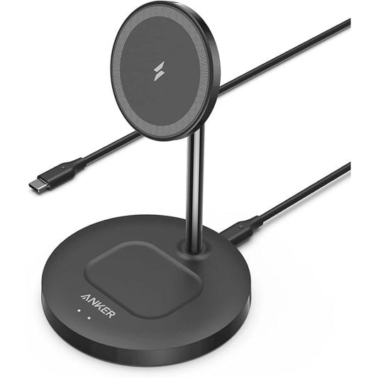 Anker A2543 | 2-in-1 Magnetic Wireless Charging Stand | 15W MagSafe-Compatible | Qi Base Pad for Earbuds | Adjustable Viewing Angle | USB-C Input | For iPhone 15/14 Series + Wireless Earbuds