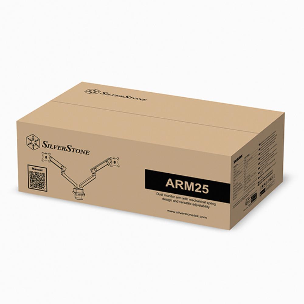 SilverStone ARM25 Dual Monitor Arm | Mechanical Spring | 17"–32" | Dual Display | VESA Mount | Clamp/Grommet