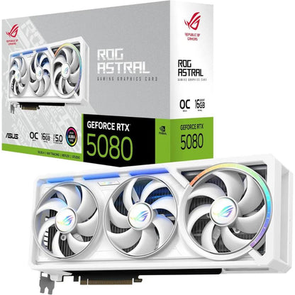 ASUS ROG Astral GeForce RTX 5080 16GB GDDR7 White OC Edition | Quad-Fan Cooling | DLSS 4 | NVIDIA Blackwell | 80A MOSFETs