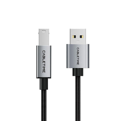 CABLETIME CA15L | USB 2.0 A to B Printer Cable | 480Mbps High-Speed Data Transfer | Aluminum Shell + Braided Jacket (2M)