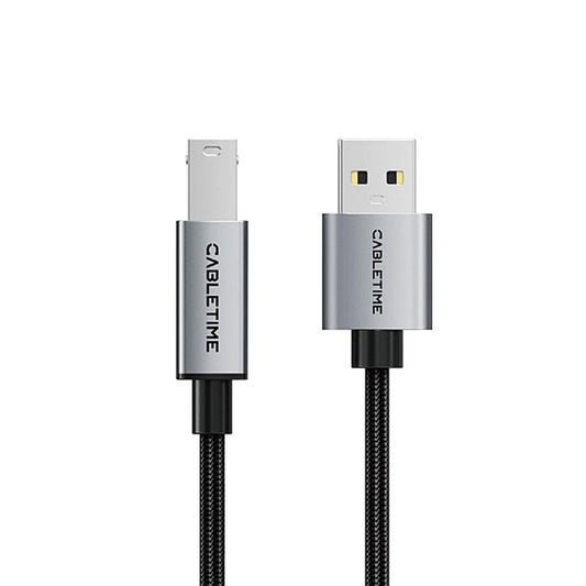 CABLETIME CA15L | USB 2.0 A to B Printer Cable | 480Mbps High-Speed Data Transfer | Aluminum Shell + Braided Jacket (2M)