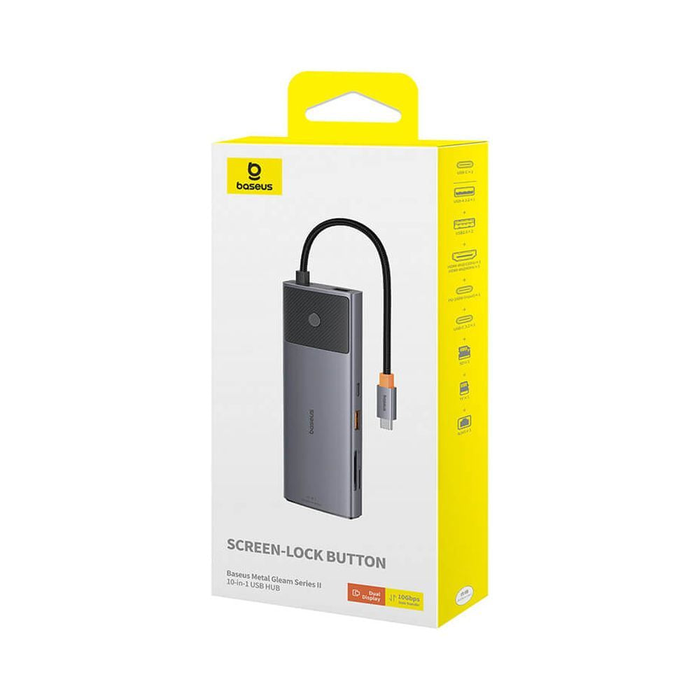 Baseus Metal Gleam Series II | 10-in-1 USB-C HUB Adapter | 100W PD Input | 4K HDMI + VGA | RJ45 Gigabit Ethernet | SD/TF Card Readers | USB-C Data + 3 × USB-A | 3.5mm Audio Jack | Aluminum Alloy | Space Gray
