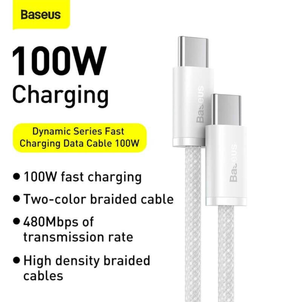 Baseus Dynamic Series | USB-C to USB-C Cable | 100W PD Fast Charging | 480Mbps Data | Braided | E-Marker Chip | 1 Meter / 2 Meter | Black | For Laptops, Tablets, USB-C Phones, Power Banks
