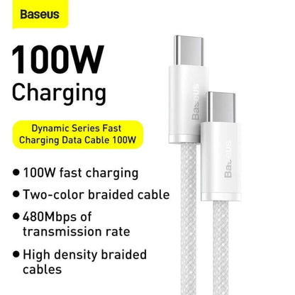 Baseus Dynamic Series | USB-C to USB-C Cable | 100W PD Fast Charging | 480Mbps Data | Braided | E-Marker Chip | 1 Meter / 2 Meter | Black | For Laptops, Tablets, USB-C Phones, Power Banks