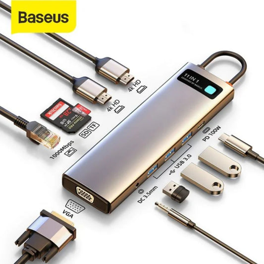 BASEUS Metal Gleam Series | 11‑in‑1 Multiport Hub – Model CAHUB‑CT0G (Space Grey)