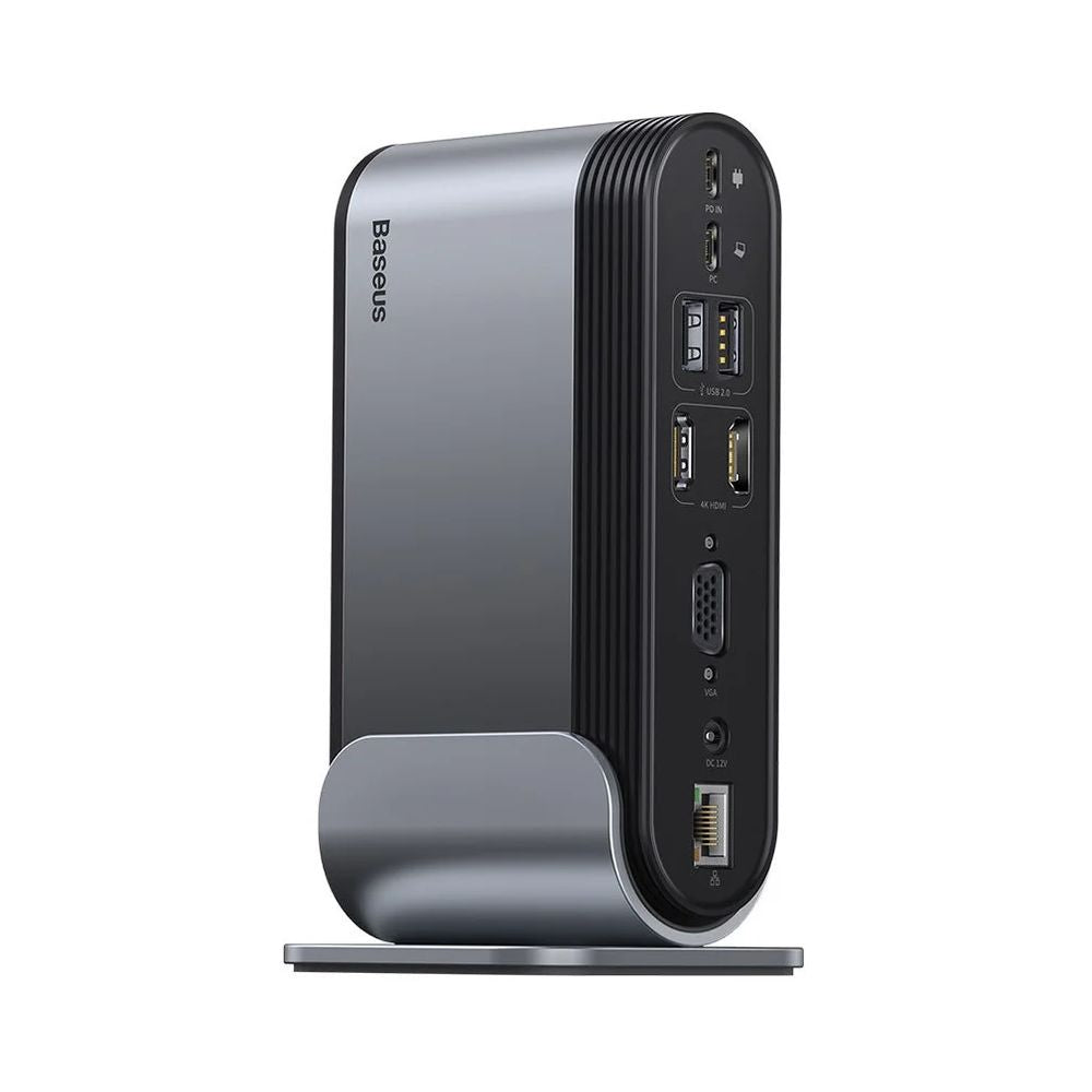 Baseus UnionJoy Series | 14-Port Type-C HUB Adapter | Triple-Screen Output | 100W PD Input | 4K HDMI ×2 + VGA | RJ45 Gigabit Ethernet | SD/TF Card Readers | USB-C Data + 4 × USB-A | 3.5mm Audio Jack | Aluminum Alloy | Space Gray
