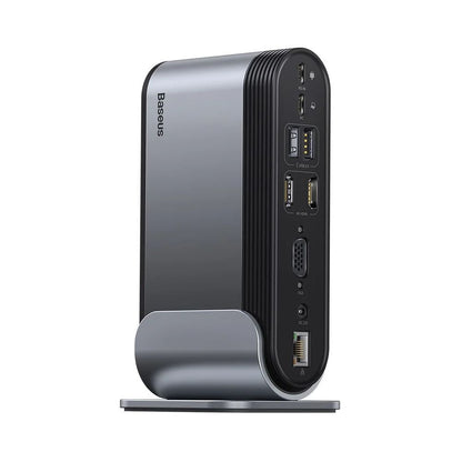 Baseus UnionJoy Series | 14-Port Type-C HUB Adapter | Triple-Screen Output | 100W PD Input | 4K HDMI ×2 + VGA | RJ45 Gigabit Ethernet | SD/TF Card Readers | USB-C Data + 4 × USB-A | 3.5mm Audio Jack | Aluminum Alloy | Space Gray