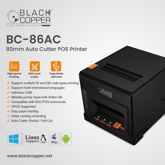 Black Copper BC-86AC 80mm Auto Cutter POS Printer