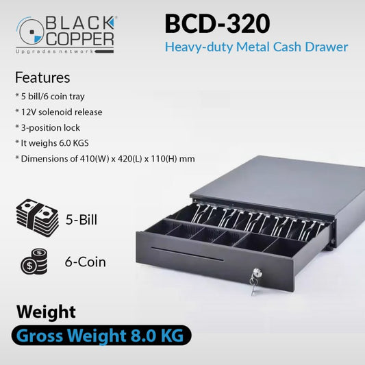 Black Copper BCD-320 | Heavy-Duty Metal Cash Drawer