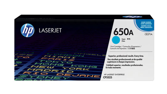 HP 650A Cyan Original LaserJet Toner Cartridge, CE271A