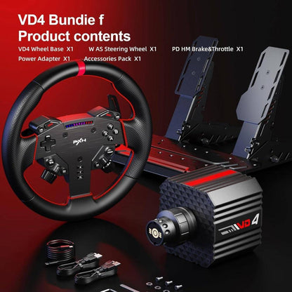 PXN VD4 Bundle Direct Drive Racing Wheel | 4Nm Force Feedback | 11" W AS Wheel | Hall-Effect Pedals | PC Racing Simulator