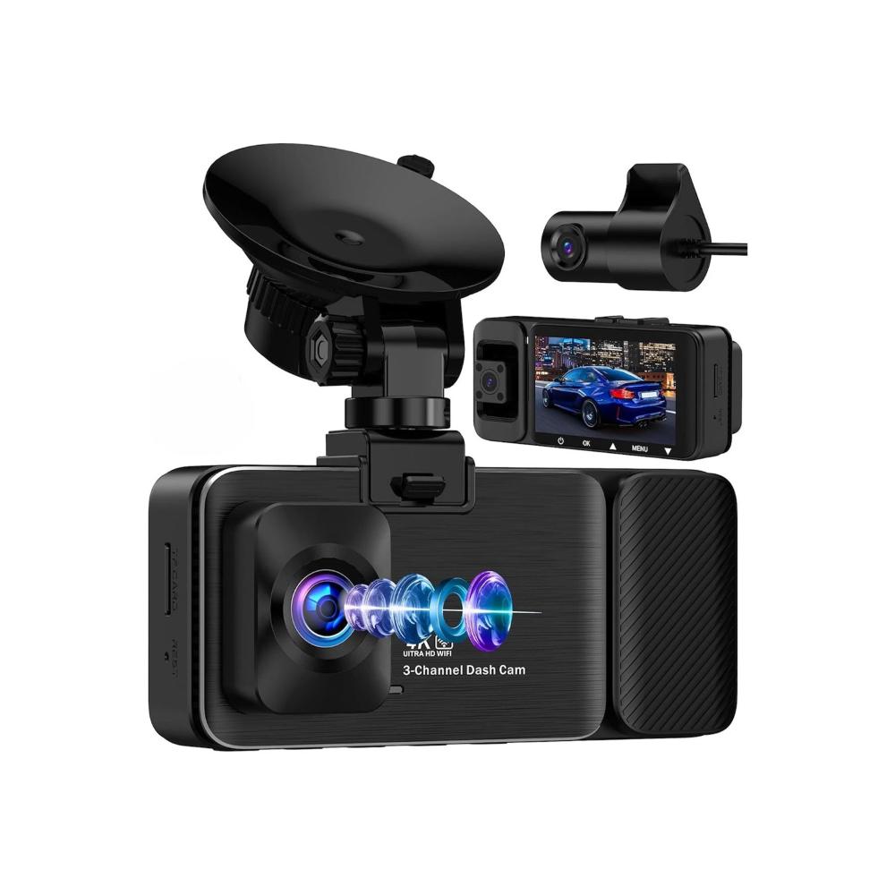 K02 Pro WiFi 4K Ultra HD 3-Channel Dash Cam | Front, Rear & Inside | 5G WiFi | GPS Compatibility | 3" IPS Display | G-Sensor | Parking Mode