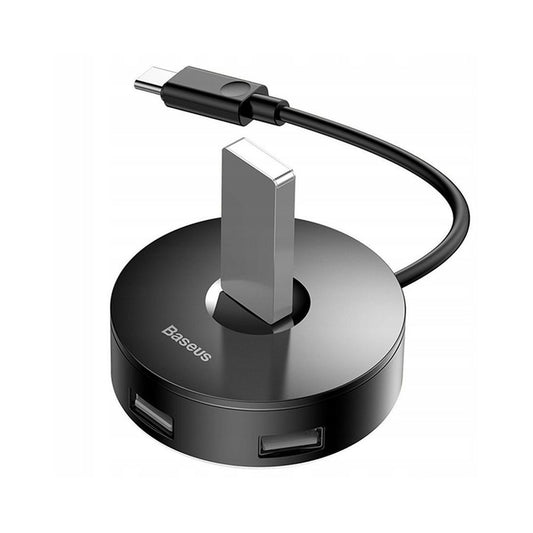 Baseus Round Box Series | Type-C HUB Adapter | USB-C to 4 × USB-A Ports + Micro USB Power Port | Compact Round Design | ABS Housing | Black | For Laptops, Tablets, USB-C Devices